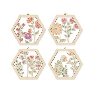 4-Piece Boho Matisse Floral Wood Wall Art
