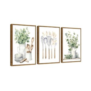 Boho Farmhouse Kitchen Wall Art, Green Botanical