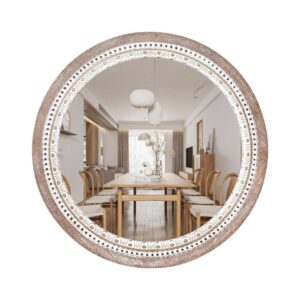 24" Round Wooden Beaded Wall Mirror