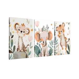 3-Piece Safari Animal Nursery Wall Art